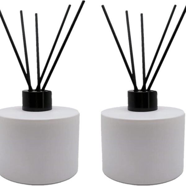 2PCS 200ml Reed Glass Diffuser Set，Essential Oil Container,6.7oz Refillable Empty Glass Bottles with Sticks,Diffuser Jars for Home Oil Fragrance Matte White (200ml Round)