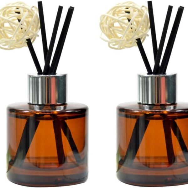 2Pcs 50ML/1.7OZ Empty Amber Glass Diffuser Bottles Essential Oil Aromatherapy Container Jars Fragrance Accessories Use for DIY Replacement Reed Diffuser Stick Sets