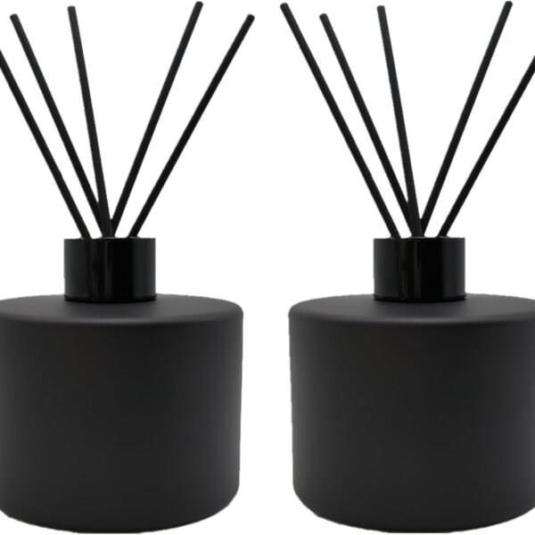 2PCS Glass Diffuser Bottles,200ml/6.7oz Essential Oil Jar,Empty Perfume Container with Black Aromatherapy Sticks Use for DIY Replacement Reed Diffuser (Round Matte Black)
