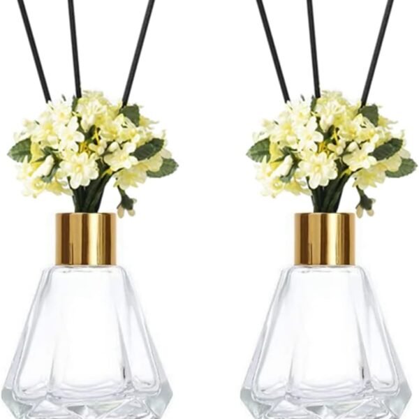 2PCS 60ml/2oz Empty Refillable Clear Glass Diffuser Bottle Diffuser Jars Aromatherapy Storage Container Fragrance Accessories Use for DIY Replacement Diffuser Sticks Decor