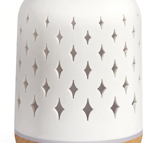 Aromatherapy Diffuser, 150ml Ceramic Diffuser Ultrasonic Humidifier Cool Mist Essential Oil Diffusers for Home Air Diffuser with 2 Mist Modes Waterless Auto Off, White