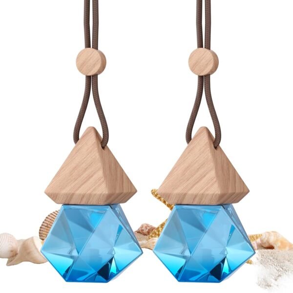 Car Air Freshener Hanging, 2 Pcs Blue Ocean Scent Drift Car Air Freshener, Wooden Fragrance Expanding Bottle Cap, 10ml Per Bottle, Used for Car Decoration and Fresh Air (Ocean)