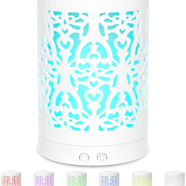 Essential Oil Diffuser Home Fragrance Aromatherapy Diffuser with 7 LED Color Changing Light and Auto Off Safety Switch Light Plastic Diffuser White
