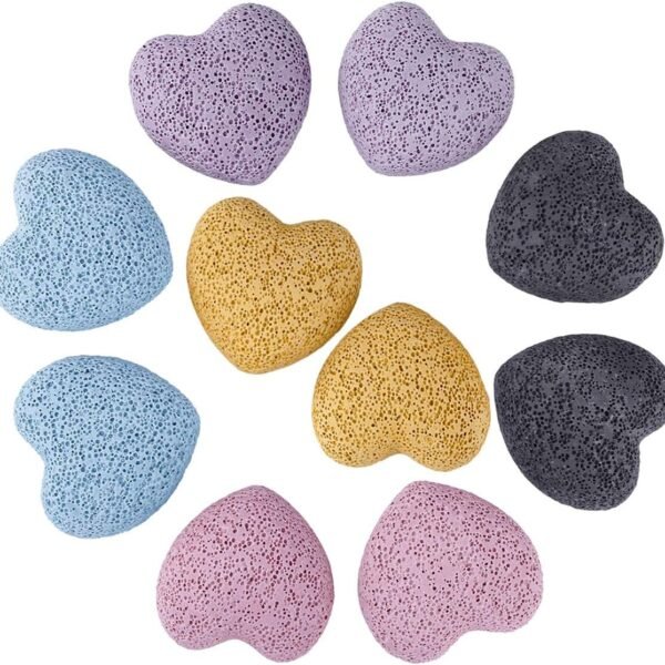 Colorful Lava Rock Stone Heart Shape Pocket Stones Dyed Lava Rocks therapy Essential Oil Diffuser Set, 0.9 Inch, 10 Pcs