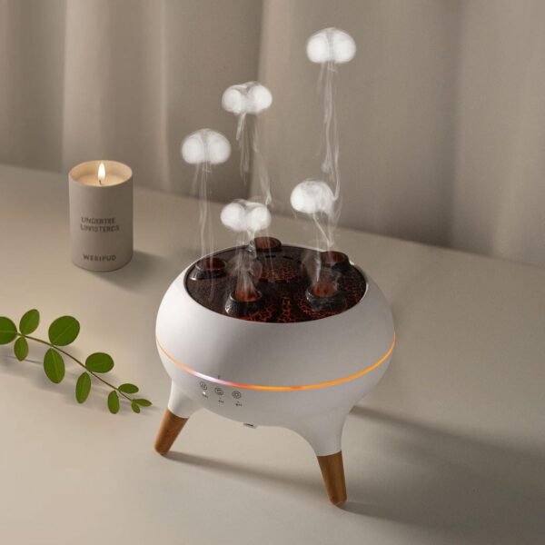 Mushroom Cloud 3-Timer Setting therapy Diffuser with 7-Smoke Modes & 7-Color LED, Water Jelly Shape Fog Machine for Home Decor, Bedroom, Office, Auto Shut-Off