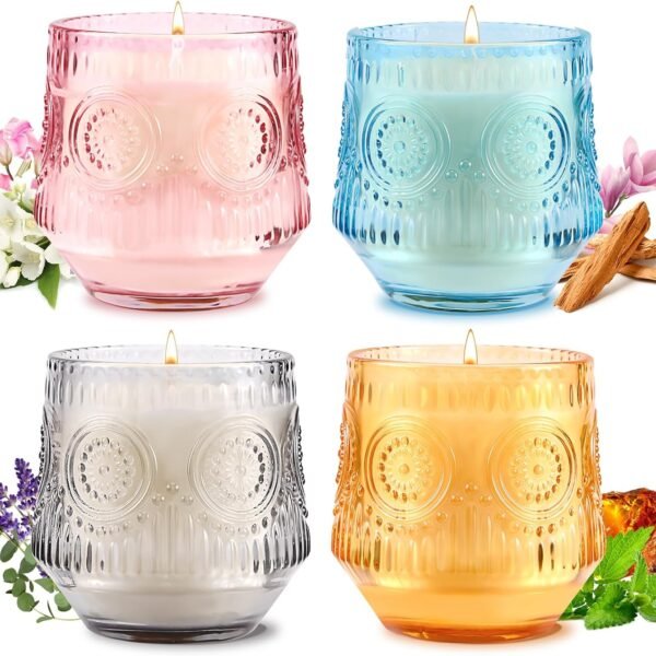 4 Pack Scented Candles for Home | Mother's Day Gifts Candle Set Gift, Soy Candles for Home Scented, Candle Gifts for Women | Jasmine Lily,Lavender Eucalyptus,Sandalwood,Patchouli