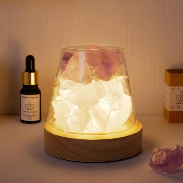 Amethyst Clear Quartz Night Lamp Natural Healing Crystal  Stone Diffuser with Remote Control Bedside Lamp USB Port 7 Colours Dimming Mode Bedroom Lamp Home Decor Gift
