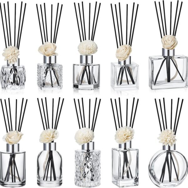 10 Set Reed Diffuser Bottle Empty Reed Diffuser Flower Sticks Jars Rattan Sticks Set Fragrance Accessories Use for DIY Aroma Fragrance